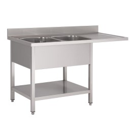 Plonge inox avec étagère basse et emplacement lave-vaisselle Gastro M 2 bacs à gauche 1600 x 700 x 850mm